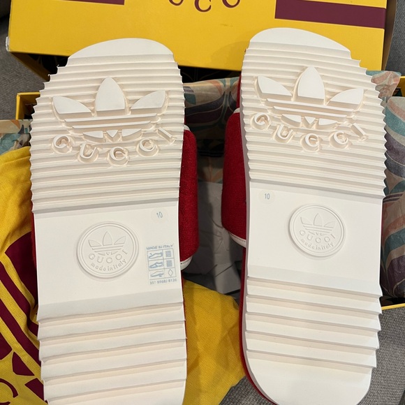 NEW Gucci x Adidas GG monogram red logo slide sandals - Picture 11 of 12